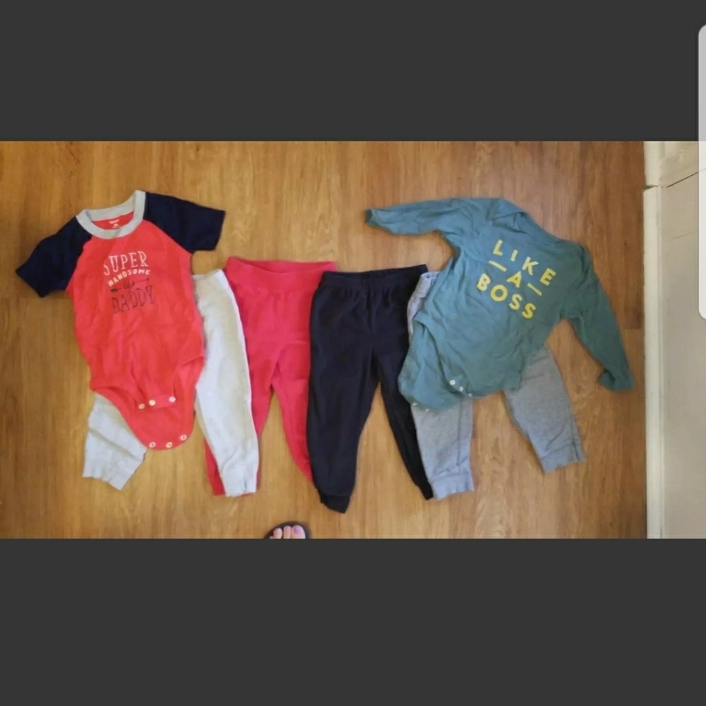 24 mth boy sweatpants and 2 stylish onesies